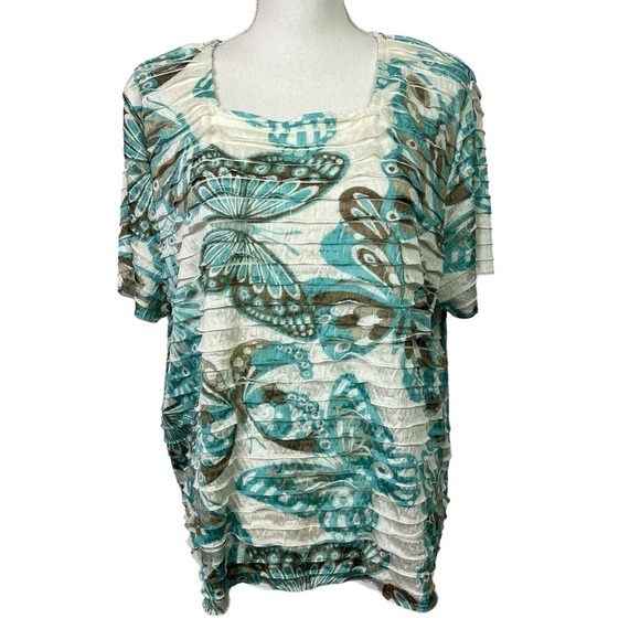 Alfred Dunner Women’s Pullover Top Sz XL Multi Color Butterfly Print Tier Ruffle - Picture 1 of 9